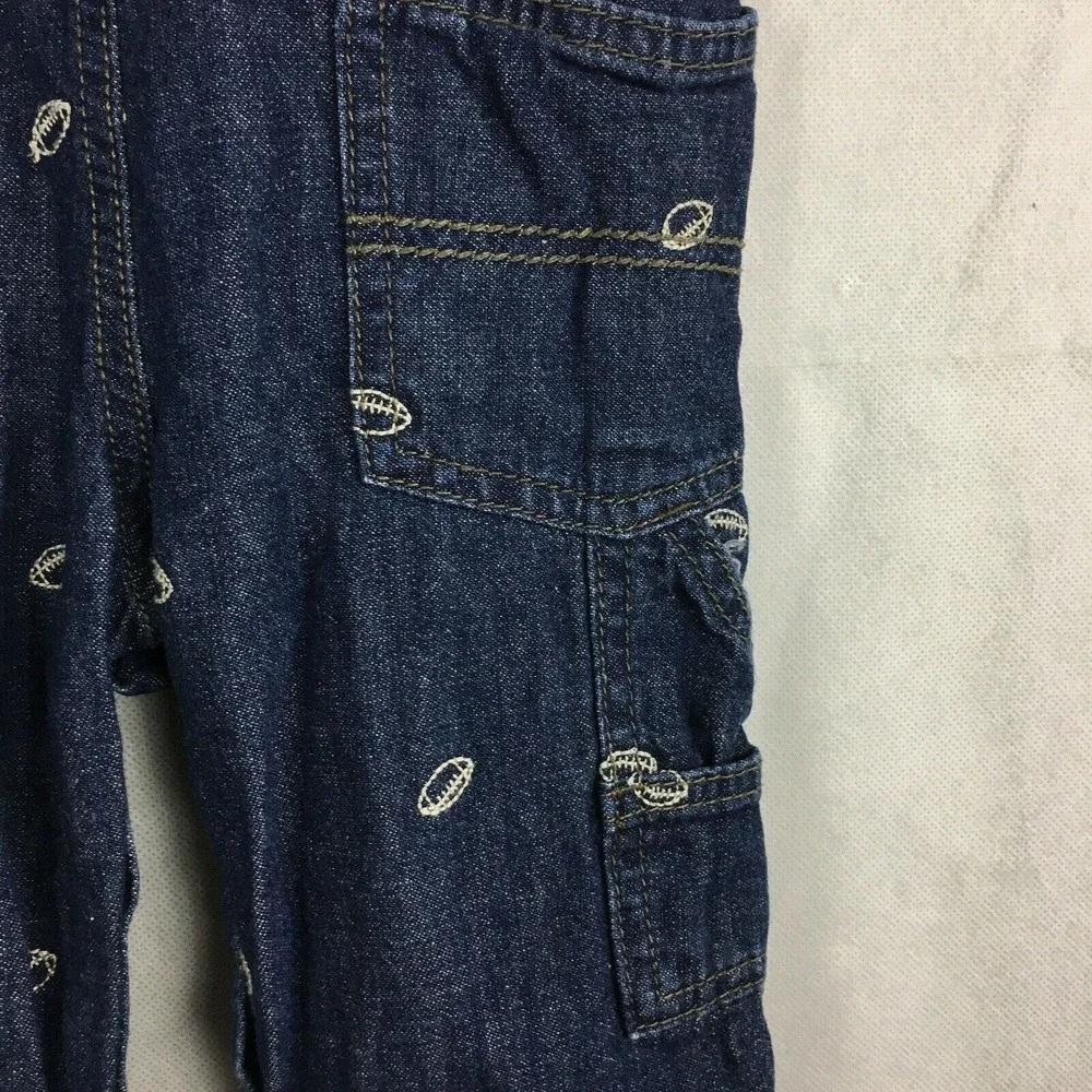 Oshkosh B'Gosh Overalls Boys Sz 18 months Dark‎ Wash Embroidered Football Denim